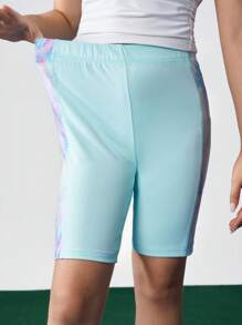 JNSQ Pantalones capri de yoga con estampado de teñido anudado para niñas preadolescentes, vuelta al colegio. Pantalones capri de yoga ajustados con cintura elástica y bloques de color para niños, aptos para principios de otoño. Se pueden combinar con sudaderas de manga larga para uso diario, actividades al aire libre, vacaciones, ropa urbana, fiestas y ocasiones casuales. - Azul - Ver 5