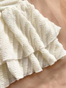 Soleia 女士度假两件套 - 纹理米色露背领口系带短款上衣和分层荷叶边迷你裙，适合派对、约会、下午茶 - 杏色 - 查看 6