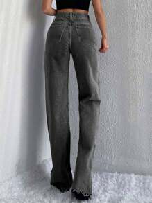SHEIN Tall Jeans de pierna ancha de cintura alta con bajo sin acabar 100% algodón TALL