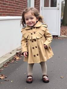 SHEIN Baby Girl Fashion Casual Versatile Ruffled Lapel Windbreaker Jacket Suitable For Autumn And Winter Daily Wear