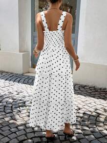 Siren Gaze Quần áo nữ mùa thu - Váy suông cổ yếm xếp nếp họa tiết chấm bi thanh lịch cho nữ, phong cách mới 2025! Đầm midi mùa hè phong cách Old Money chấm bi đen trắng, thiết kế xếp tầng, hoàn hảo cho hẹn hò, trà chiều, mặc hàng ngày, đi làm và đi chơi. Những món đồ thiết yếu mùa thu cho quý cô sành điệu - trắng - Xem 6