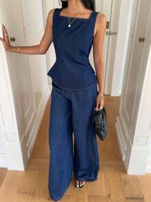 Siren Gaze 女式夏季休闲露背系带无袖牛仔衬衫