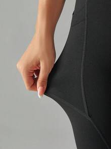 SHEIN Maternity Solid High Waist Seamless Leggings - Black - View 6