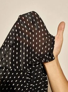 Nubod Áo cánh rộng in chấm bi thiết kế nút cho nữ cỡ lớn - màu đen - Xem 8