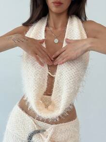 Aloruh 全新性感 Y2K 风格低胸露背短款上衣和低腰 A 字裙两件套，海滩度假 - 白色 - 查看 6