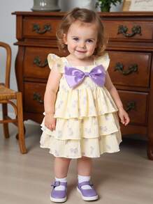 SHEIN Vintaside Kids Lato Nowo narodzona dziewczynka Bez Rękawów Wzór w kwiaty Sukienki , Kraj Styl - Wielokolorowe - Zobacz 1