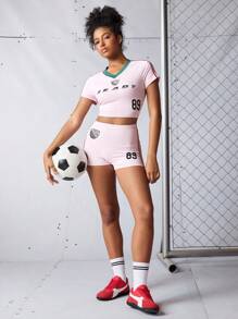 Streetz SHEIN Sport 休闲紧身短款女士运动套装 - 粉色 - 查看 3