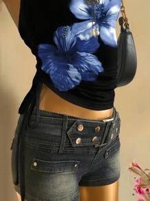 Attitoon Atasan Tube Top Wanita dengan Detail Kerut dan Ikatan di Depan, Motif Bunga, Gaya Liburan Pantai Goth, Cocok untuk Pergi Keluar - MultiWarna - View 6