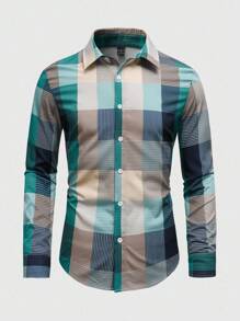 Manfinity Mode Camicia casual a quadri per uomo in taglie comode, adatta per pendolari