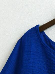 EMERY ROSE Plus Size Women Crew Neck Casual/Daily/Outdoor/Minimalist/Vacation/Flattering Textured Sage Green Pullover Top, Spring/Summer - Royal Blue - View 4
