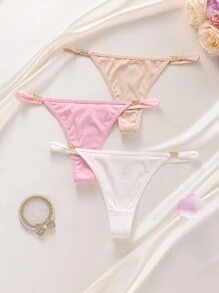 SHEIN 3条装女士纯色O型环腰丁字裤 - 彩色 - 查看 4