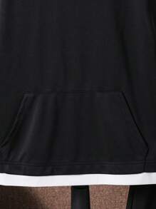 Tween Boys 2 In 1 Color Block Hooded T-Shirt And Shorts Black And White Summer Casual City Break Kids Outfits Toddler Boy Back To School Set,Spring - Black - View 7