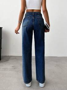 EURMUSE Quần Jeans Ống Thẳng Vintage Washed 100% Cotton Dành Cho Nữ - Rửa trung bình - Xem 2