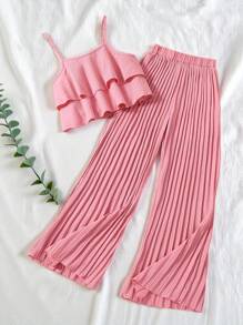 SHEIN Vintaside Kids Teen Girls' Camisole Top And Wide Leg Pants Set