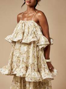 MISSGUIDED 多层荷叶边长裙雪纺婚礼宾客春夏花园派对飘逸褶皱场合穿着及地长礼服 - 彩色 - 查看 6