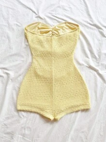 Soleia Women's Vacation White Knit Texture Metal Accessory Decor Slim Jumpsuit, Suitable For Party, Date, Afternoon Tea, Music Festival, Beach, Cruise, Summer Outfit One Piece Playsuit Yellow Playsuit