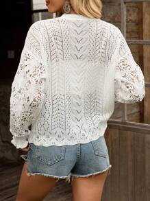 LanaWest Women's V-Neck Hollow Lace Sleeve Lightweight Cardigan Fall Winter Cloth For Women - White - View 2