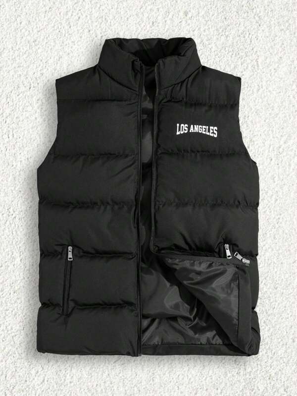 SHEIN Men High Quality Letter Printed Regular Wintercoat Vest