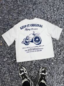 Manfinity Hypemode 男士夏季标语和石榴印花圆领短袖休闲T恤