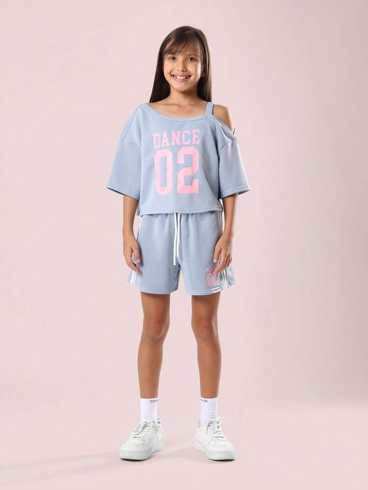 Casual Streetwear Off Shoulder Two Piece T-Shirt Co-Ords