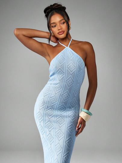 sachin and babi light blue dress Michelle Jersey Plunging Halter Gown in black main image 0
