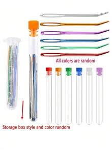 17pcs/Set Stainless Steel Tapestry Needles(12pcs)+Colored Bent Crochet Hooks (4pcs) With 1 Storage Box ForSewing, Crocheting, DIY Knitting (All Styles & ColorsRandom) - Multicolor - View 9