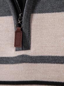 Manfinity Mode Men's Striped Half-Zip Casual Knit Sweater , Fall Winter, Long Sleeve Top - Black - View 4