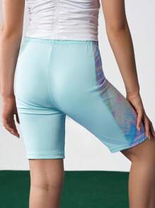 JNSQ Pantalones capri de yoga con estampado de teñido anudado para niñas preadolescentes, vuelta al colegio. Pantalones capri de yoga ajustados con cintura elástica y bloques de color para niños, aptos para principios de otoño. Se pueden combinar con sudaderas de manga larga para uso diario, actividades al aire libre, vacaciones, ropa urbana, fiestas y ocasiones casuales. - Azul - Ver 3