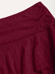 Sweetra Bộ đồ thường ngày 2 mảnh ren nhún bèo thời trang dành cho nữ và chân váy xếp lớp, thích hợp mặc đi nghỉ và mặc hàng ngày, mùa xuân/hè - Màu Đỏ Sâu - Xem 4