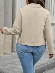 Juhart Plus Size Solid Color Pocket Zipper Casual Long Sleeve Jacket Fall Winter Cloth For Women Autumn