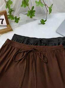 SHEIN LUNE Plus Size Casual Versatile Drawstring Waist Loose Shorts, Simple Daily Wear - Multicolor - View 3