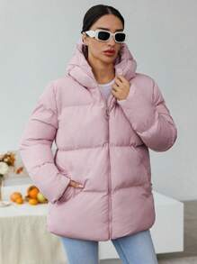 EURMUSE Women'S Pink Hooded Warm Padded Coat - Pink - View 6