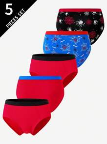 Set de 5 calzoncillos tipo bóxer de algodón con estampado de araña, transpirables, para niños pequeños