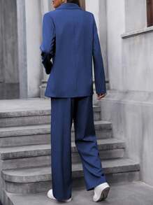 EMERY ROSE 女士纯色翻领长袖夹克和裤子休闲套装女士西装外套套装女士办公室服装套装女士西装