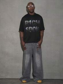 PAVTROS Manfinity Streetrush 男士休闲宽松水钻装饰“RICH SOON”图案 T 恤，适合日常穿着、男友/丈夫礼物、周年纪念礼物 男士黑色图案 T 恤 水钻图案 T 恤 Rich Soon T 恤 水钻 T 恤 男士水钻 T 恤，嘻哈街头，男朋友礼物，男士街头服饰 - 黑色 - 查看 5