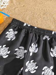 男童黑白海龟图案抽绳裤腰泳裤