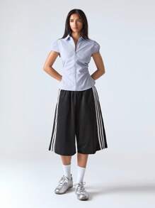 LYSMO Camisa casual de mujer con mangas dolman, cremallera en la solapa y fruncido