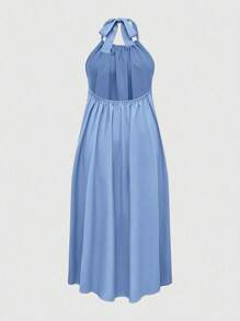 Chiquease 女式纯色褶饰挂脖系带宽松中长连衣裙