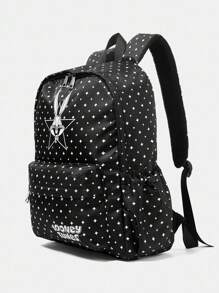 LOONEY TUNES X SHEIN Ladies Casual Commuter Backpack With Cartoon Rabbit And Star Pattern, Fashion, School Backpack - Black - View 3
