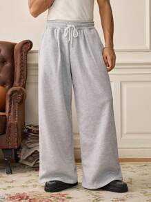 SWAVVY Pantalones casuales de hombre de unicolor con cordón en la cintura, otoño