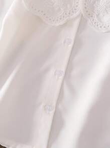 Genkimix Kids 全新年轻女孩时尚甜美蕾丝领白色长袖衬衫，百搭婴儿汗衫 - 白色 - 查看 7