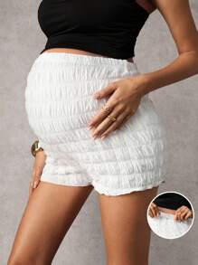 MaterniChic 孕妇纯色褶裥可调节腰部休闲短裤
