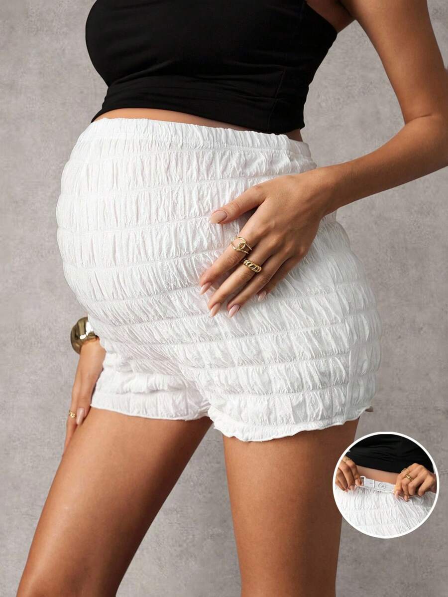 MaterniChic 孕妇纯色褶裥可调节腰部休闲短裤