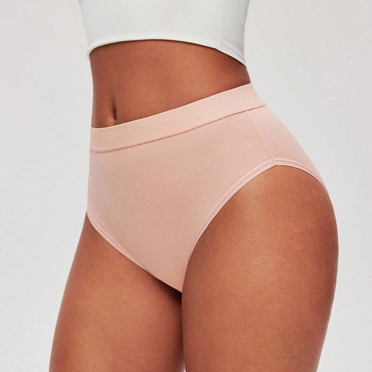 Paquete de 3 bragas básicas de algodón ligero con tiro alto y pernera alta tipo "cheeky" para mujeres, también adecuadas para adolescentes, jóvene