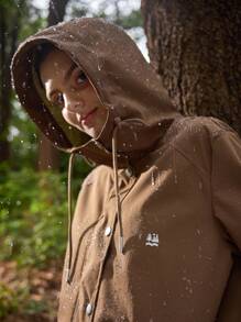 In My Nature 女士户外雨衣长袖单排扣抽绳连帽夹克女式防雨外套防水夹克女式保暖加厚外套 - 棕色 - 查看 9