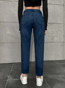 EURMUSE Quần Jeans Ống Đứng 100% Cotton Cho Nữ - Rửa tối - Xem 2