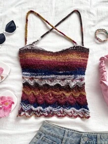 Soleia 复古休闲渐变棕色吊带背心露背系带针织毛衣上衣 - 彩色 - 查看 4