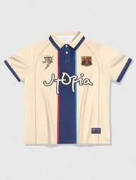 ROMWE MEN Prep Spring/Summer Casual Graphic Men'S Summer College Colorblock Patchwork Polo Shirt
