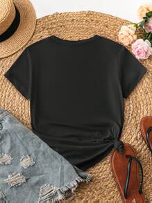 INAWLY 素色小圓領T恤 - 黑色 - 查看 2