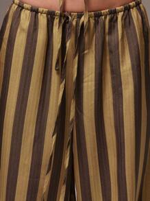 MUSERA 女士阔腿条纹亚麻质感长裤，适合假日、夏季海滩度假、感恩节、复活节等休闲场合穿着。 - 棕色 - 查看 6